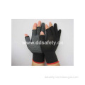 13 Gague Black Nlyon Shell White PVC Dots Seamless Half Finger Cotton Working Gloves (DKP528)